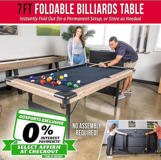 GoSports 6, 7, or 8 ft Billiards Tables - No Assembly, Choose Your Color - Portable Pool Table Includes Full Set of Balls, 2 Cue Sticks, Chalk and Felt Brush