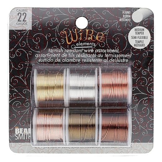 The Beadsmith Craft Wire Assortment - Tarnish-Resistant Copper Wire for Jewelry Making, 6-Pack, 0.75-Inch Mini Spools, 4 Yd Each, 22-Gauge, Assorted Colors, Medium Temper