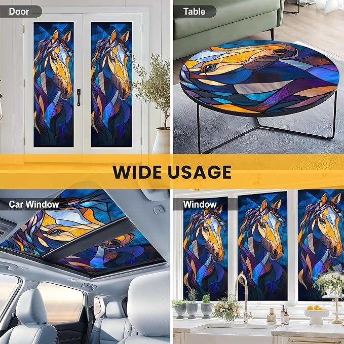 Stained Glass Window Privacy Film: Non-Adhesive Sun and Landscape Mosaic Design - Image 8