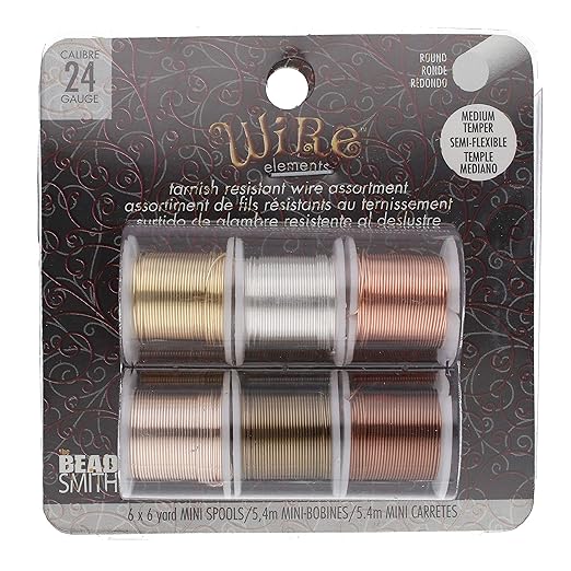 The Beadsmith Craft Wire Assortment - Tarnish-Resistant Copper Wire for Jewelry Making, 6-Pack, 0.75-Inch Mini Spools, 6 Yd Each, 24-Gauge, Assorted Colors, Medium Temper
