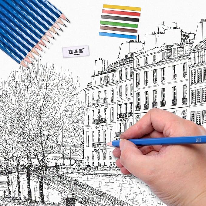 H & B 48 Professional Sketching Pencils and Drawing Kits, Including Sketching Pads, Graphite Pencils, Pencil Sharpener and Eraser, Artist's Art Supplies for Artists Beginner Adults