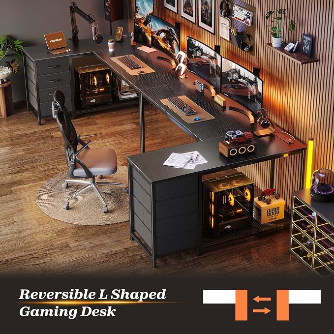 PRAISUN 53" L Shaped Desk with Power Outlets & USB-C Port, Reversible Computer - Image 9