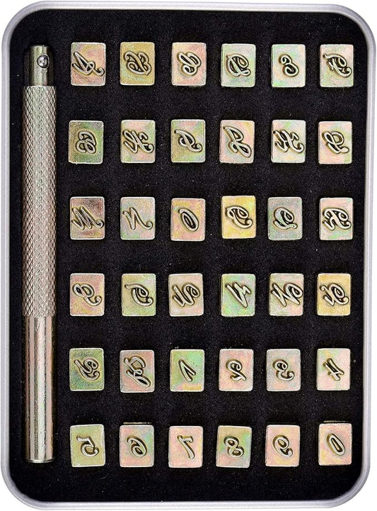 Yoption 37 Pieces Leathercarft Stamping Tool Set, 6mm Alphabet Letters and Numbers Stamps Leather Craft Stamping Tools with Gift Box