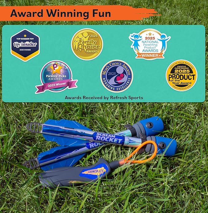 Toy Rocket Launcher for Kids: Best Outdoor Toys Slingshot Rockets Launchers Air Foam Rockets Games for Boys & Girls All Ages. Party Favor Easter Basket Stuffers & Great Gifts for Ages 8 9 10 11 12 +