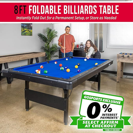 GoSports 6, 7, or 8 ft Billiards Tables - No Assembly, Choose Your Color - Portable Pool Table Includes Full Set of Balls, 2 Cue Sticks, Chalk and Felt Brush