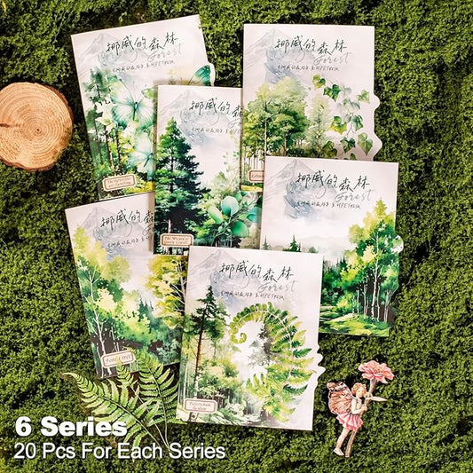 120Pcs Forest PET Scrapbook Stickers Botanical Designs for Scrapbooking Waterproof Journaling Supplies Junk Journal Ephemera with Storage Organizer