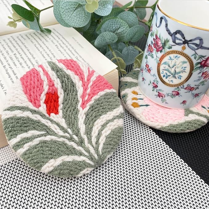 Punch Needle Coasters kit, 6-piece Flower Pattern Set - Image 7