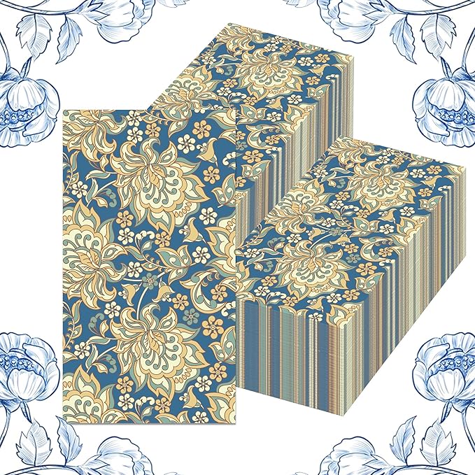 100Pcs William Morris Paper Napkins Disposable Paper Floral Vintage Napkins Decoupage Decorations for Kitchen, Party,Guest Towels,Wedding,baby shower,4.5x8 Inch