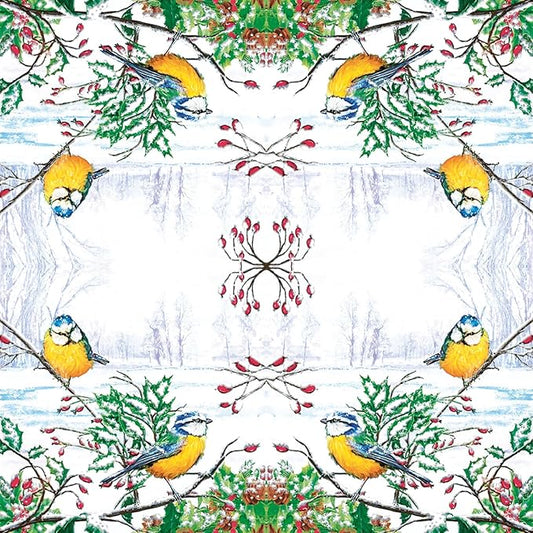 20-ct 13x13 Christmas Paper Decoupage Napkins, 3-Ply Servilletas Tissue Napkin for Dinner and Parties, Disposable Napkins (Winter Tits)