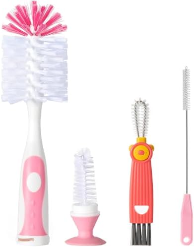 Baby Bottle Brush Set, Suction Base, Hidden Cleaner & Straw Brush by AnivonaDirect