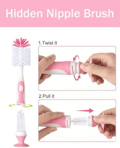 Baby Bottle Brush Set, Suction Base, Hidden Cleaner & Straw Brush - Image 4