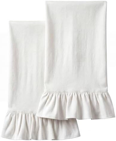 HunnmingRe White Kitchen Towels Set of 2, Retro Ruffled Dish Towels by HunnmingRe