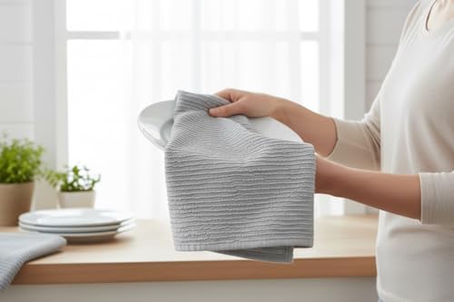 Serafina Home Light Grey Gray Kitchen Hand Dish Towels: Oversized 28" x 18" - Image 3