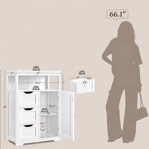 Yaheetech Small Freestanding Bathroom Storage Cabinet - Image 3