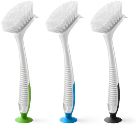 SetSail Dish Brush with Handle Suction Cup Kitchen Scrub Brush 3 Pack by SetSail