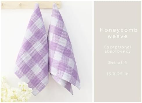 Waffle Weave Plaid Dish Cloth, DishTowel 15x25"Set of 6 - Image 3