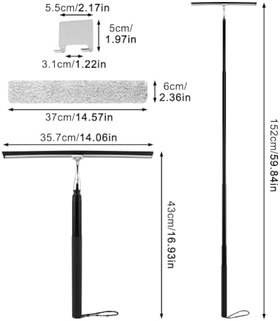 Shower Squeegee with Long Handle, 17-60" Telescopic Window Squeegee with - Image 2