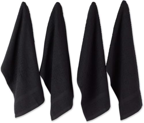 DII Basic Terry Collection Waffle Dishtowel Set, Solid Black, 4 Piece by DII