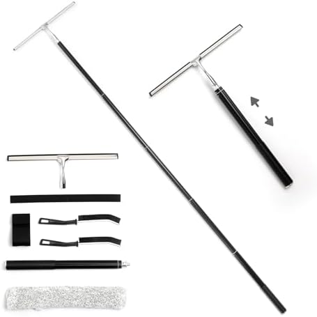 17“- 60" Extendable Long Handle 2-in-1 Window Squeegee Silver by Mesiiloly