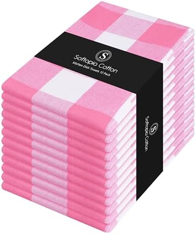 Buffalo Check 12 Pack Kitchen Towels, Plaid Dish Towels, 100% Cotton, Everyday by SoftopiaCotton