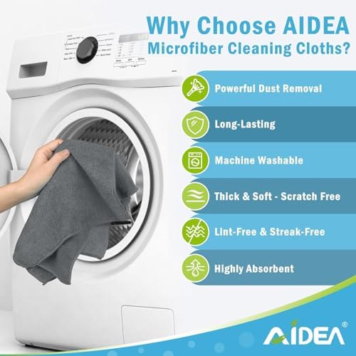 AIDEA Microfiber Cleaning Cloth Grey 20PK, Microfiber Towels 11.5"×11.5" - Image 2