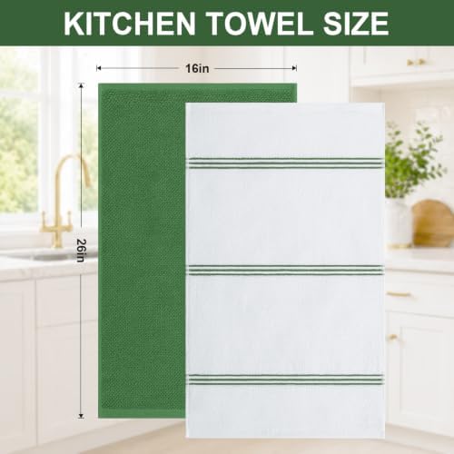 Homaxy Dual Design Cotton Kitchen Towels, Grass Green - Image 3