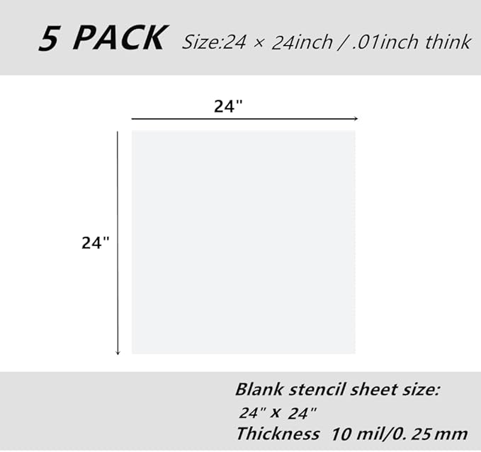 BANLTRE 5 Pack 24" x 24" 10mil/0.25mm Thick Clear Blank Stencil Sheet for Cutting,Craft Plastic Sheets (24" x 24" / 10mil)