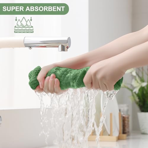 Homaxy 12 Pack 100% Cotton Kitchen Towels and Dishcloths Set, Grass Green - Image 3