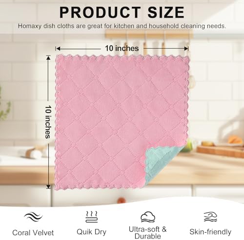 Homaxy 12 Pack Super Soft Dish Cloths, Dark Green & Pink - Image 3