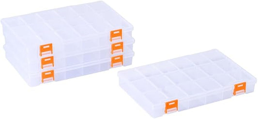 BangQiao 4 Pack 18 Grids Clear Plastic Storage Box with Dividers, Transparent Organizer Container Case for Small Parts, Bead, Button, Jewelry, Diamond, Craft Supplies,Sewing Kit, DIY Accessories