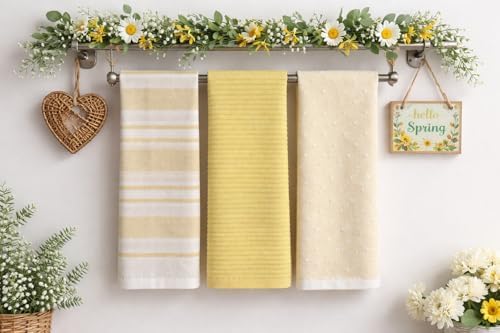 Yellow White Kitchen Hand Dish Towels: Oversized 28" x 16", 100% Cotton Cloth - Image 4