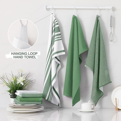 Homaxy Cotton 380 GSM Premium Kitchen Towels, 3 Pack, Grass Green - Image 3