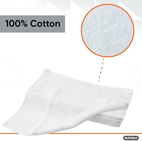 Superio White Washcloths 12 Pack Terry Cloth Rags 100% Cotton 12" Cleaning - Image 3