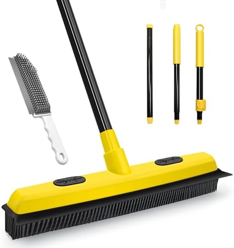 Rubber Broom with Squeegee, Pet Hair Removal 52.8 inches Long Handle, Push Fur by Dolanx