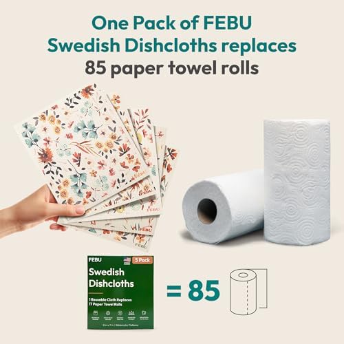 FEBU Swedish Dishcloths for Kitchen, 5 Pack, Vintage Kitchen - Image 3