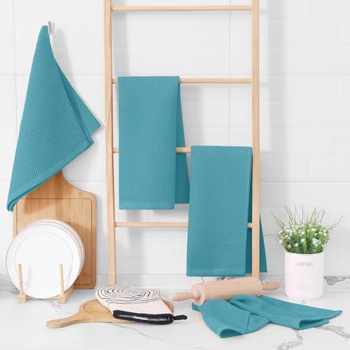 Homaxy 100% Cotton Waffle Weave Kitchen Towels, Lake Blue - Image 6