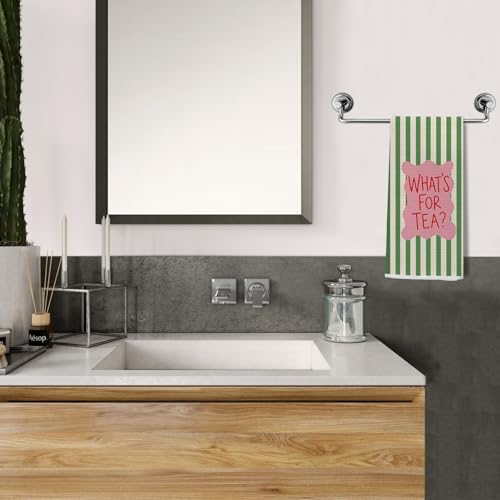 Trendy Funky Pink and Green Striped Kitchen Towels 16x24 Inch, Whimsical - Image 4