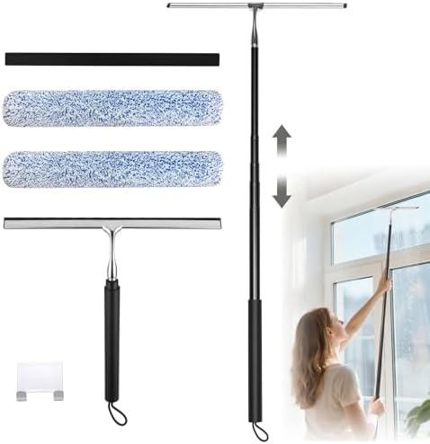 Squeegee for Shower Glass with Long Handle – Extends 13" to 48", Includes 2 by ROLIZOE