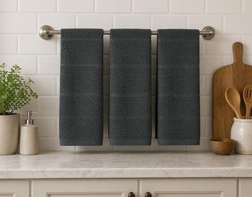 Serafina Home Dark Grey Gray Kitchen Hand Dish Towels: Oversized 28" x 18" - Image 2