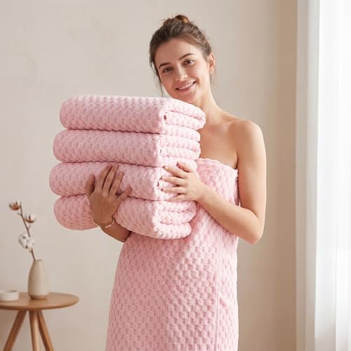 REDKISS 4 Pack Pink Microfiber Bath Towels - Image 3