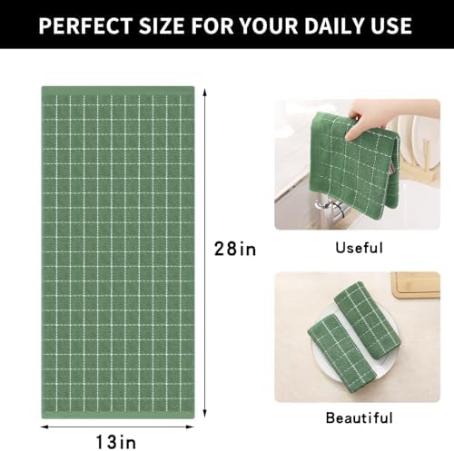 Homaxy 100% Cotton Terry Kitchen Towels, 2 Pack, Grass Green - Image 5