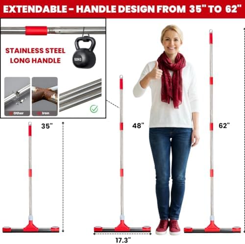 Floor Squeegee Scrubber with Extendable 62" Long Handle - Image 2