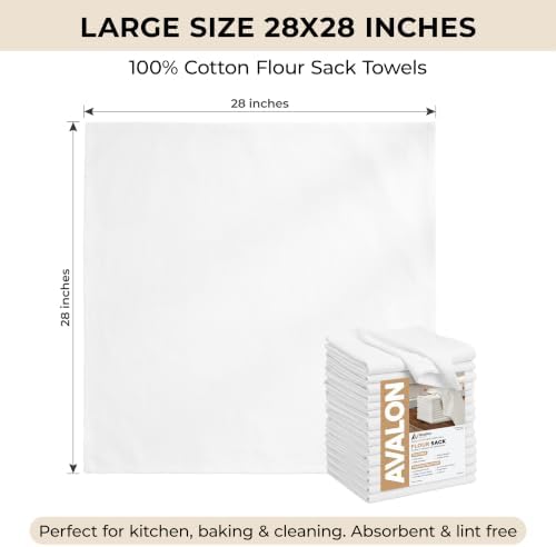 Avalon Kitchen Flour Sack Towels – 30 Pack, 28x28 Inch, 100% Cotton – Flour - Image 3