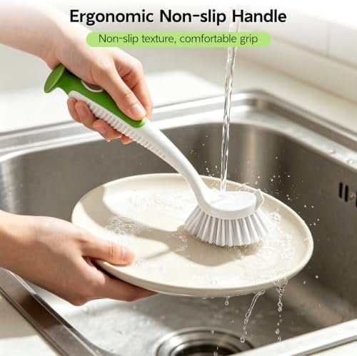 SetSail Dish Brush with Handle Suction Cup Kitchen Scrub Brush 3 Pack - Image 4