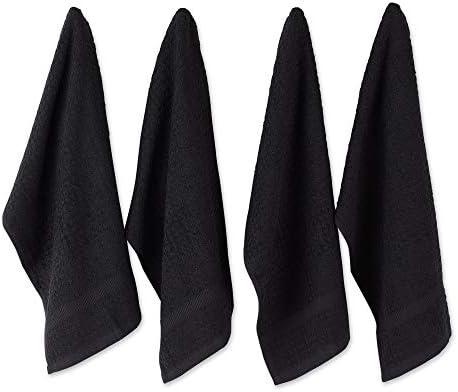 DII Basic Terry Collection Waffle Dishtowel Set, Solid Black, 4 Piece by DII