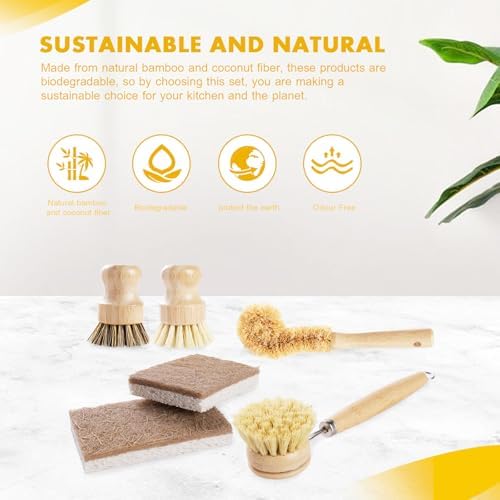 DEBETOOL 6-Piece Bamboo Dish Brush Set - Image 7