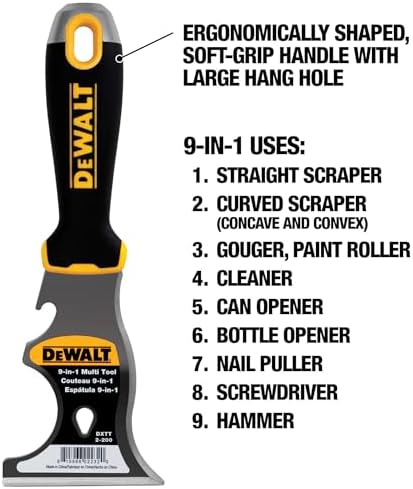 DEWALT 9-in-1 Painter's Tool | Straight Scraper, Curved Scraper, Roller Cleaner - Image 3