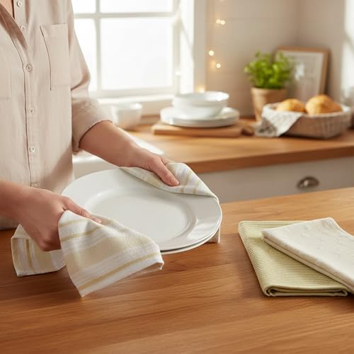 Yellow White Kitchen Hand Dish Towels: Oversized 28" x 16", 100% Cotton Cloth - Image 6