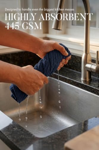 Bumble Kitchen Towels, 100% Cotton, Dish Towels Aqua Navy - Image 4