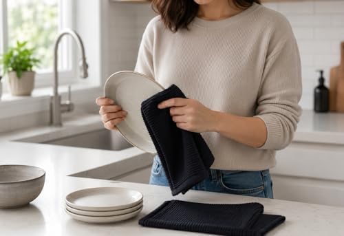 Dark Navy Blue Kitchen Hand Dish Towels, 100% Cotton - Image 3